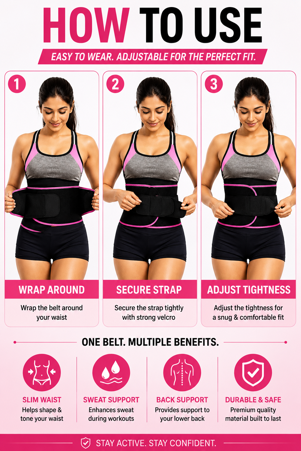 Adjustable Waist Trimmer Belt – Slim Fit Body Shaping Belt for Women